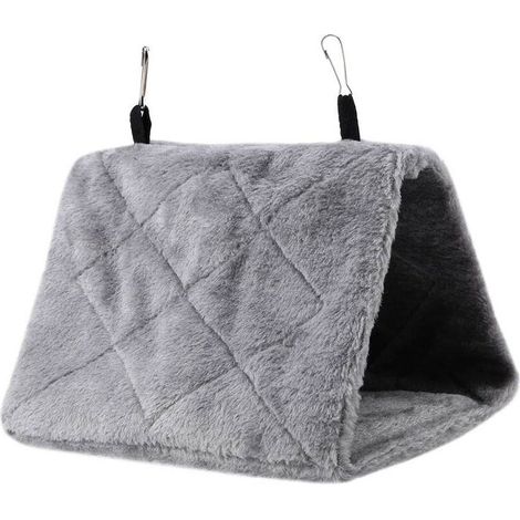 Nichoir et mangeoire, Maison de repos familiale, peluche chaude, jouet hamac pour perroquet (gris)