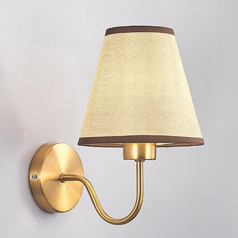 Applique Murale Style Minimaliste, Bras Orientable E27, Abat-Jour en Tissu et Placage Laiton, Luminaire pour Salon, Chambre, Couloir, Escalier (Sans Ampoule)