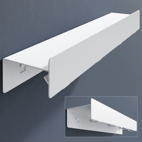 doporro Wandgarderobe mit Ablage, Garderobenleiste 40 cm mit 4 Garderobenhaken Sandweiß, Hakenleiste aus Metall,Kleiderhaken Wand zum Schrauben oder Kleben, Flurgarderobe für Flur, Bad, Küche, Stalo-1