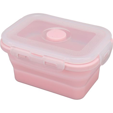 Boîte à lunch pliable en silicone rose, résistante aux hautes températures et compatible micro-ondes, écologique, 350 ml. (1/5)