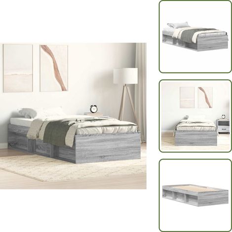 Madera de ingeniería - vidaXL Estructura de cama gris Sonoma 90x200 cm - Listones de madera