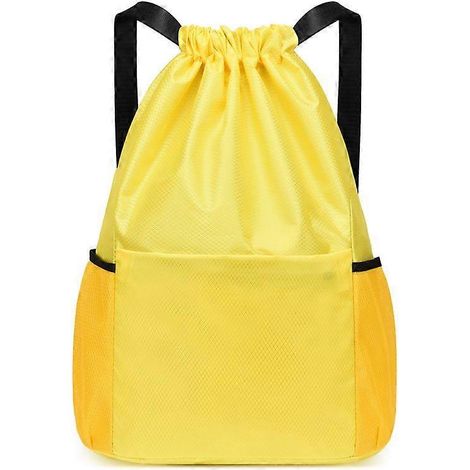 Sac à dos de sport à cordon - Sacoche en nylon imperméable, grand format, avec compartiment à chaussures, jaune