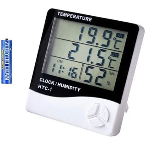 Mini thermomètre numérique hygromètre horloge intérieure température ambiante humidité jauge mètre moniteur (1/5)
