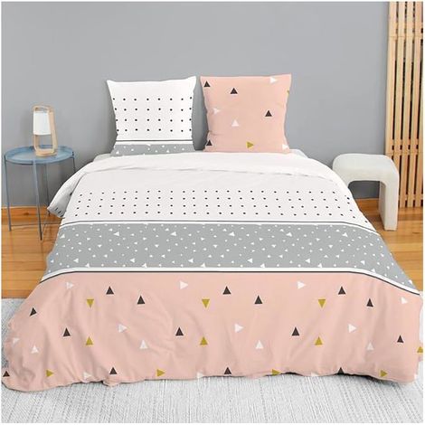 Parure de lit - COTE DECO - 220x240 cm - Microfibre géométrique - 2 Taies 63x63 cm - Réversible (1/5)