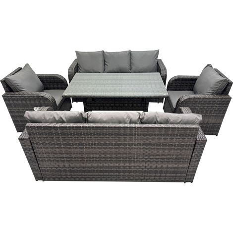 Fimous 8 places Gris foncé Ensemble de meubles de jardin en rotin  Fauteuil Inclinable Canapé 3 places Table à manger rectangulaire (1/5)
