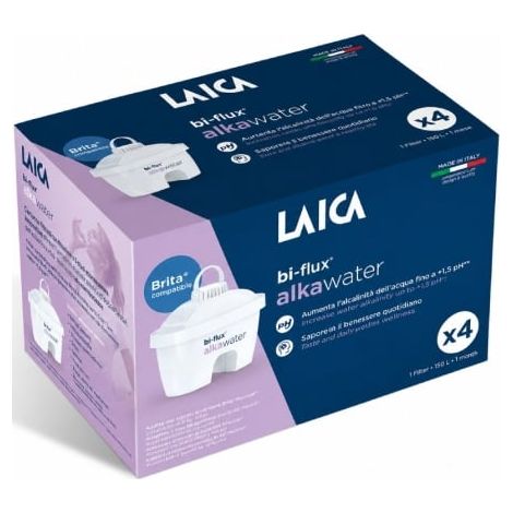 4-FILTROS BI-FLUX ALKA WATER SUBE PH AGUA ALCALINA COMPATIBLE CON BRITA CADA FILTRO DURA HASTA 150 LITROS O 1 MES BLANCO