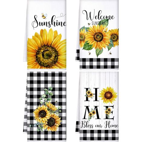 Sunflower Kitchen Tea Towels Cow Flower Beach Summer Summer Kitchen Decoration Quick Drying for Cooking Sunflower (1/5)
