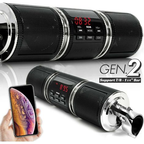 Enceinte stéréo Bluetooth étanche pour moto, lecteur MP3, système audio, port USB, AUX, carte SD, radio (1/4)