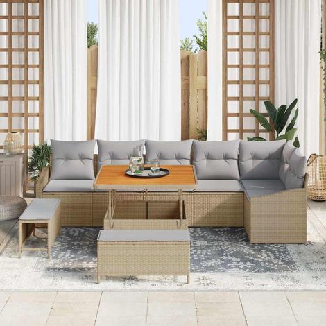 vidaXL Gartensofa-set mit Kissen mit Speicher 9 pcs Beige Poly Rattan (1/5)