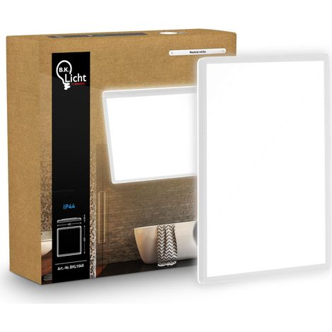 B.K.Licht Pannello LED piatto 29x29cm quadrato 22W 3000lm 4000K bianco neutro protezione dagli spruzzi d'acqua bianco - Lampada da soffitto bagno cucina soggiorno