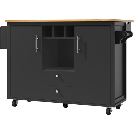 Isla de cocina con ruedas y tapa abatible 137,9 x 73 x 92,2 cm negro MODENUIT (1/5)