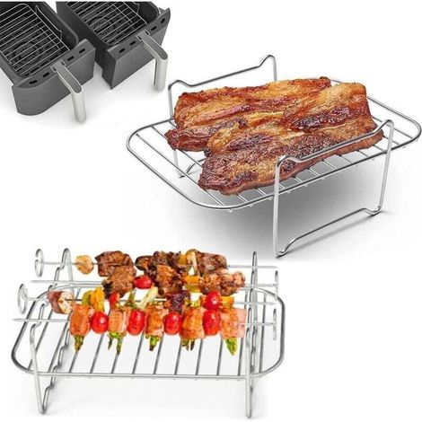 Lot de 2 grilles pour friteuse à air chaud - Friteuse à air chaud deux zones, grille multi-niveaux - Accessoire pour friteuse à air chaud avec double panier - Gril haute température - Grille de cuisso (1/4)