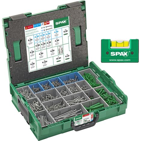 Spax – Coffret de montage électricien avec 1200 vis – Acier inoxydable A2 et WIROX A9J – 250 chevilles – 6 embouts T-STAR plus – 8000000294556