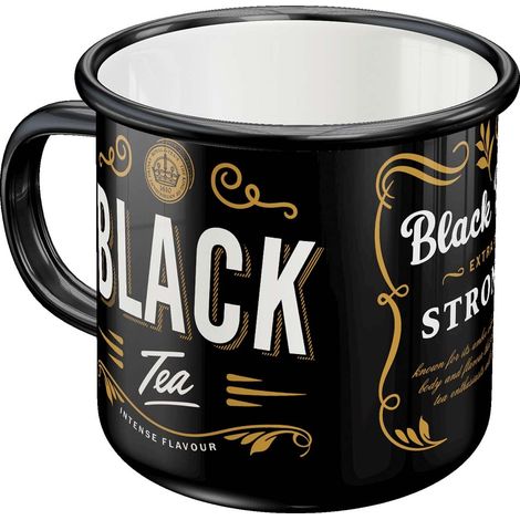 Tasse rétro en émail, Black Tea – Idée de cadeau pour la cuisine, Mug de camping, Design vintage avec citation, 360 ml (1/5)