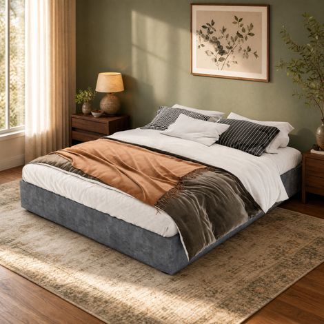 MEUBLIV Struttura letto 160x200 cm grigia in tessuto, con pistoni a gas, senza materasso (1/5)