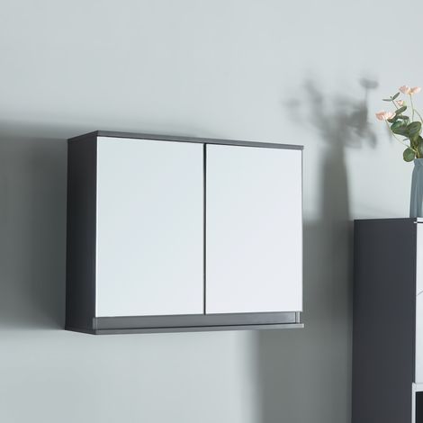 Mobiletto da Parete Overath per Bagno con 2 Ante a Specchio 50x60x20 cm - Grigio [en.casa]