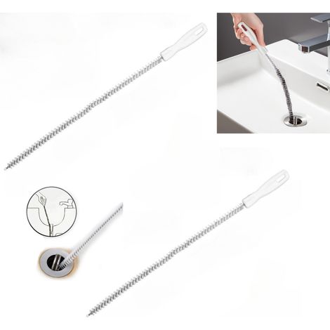 2 Brosse de nettoyage pour trop-plein d'évier, piège à cheveux pour canalisation domestique - Outil de débouchage cuisine, 45 cm, lot de 2 (1/5)