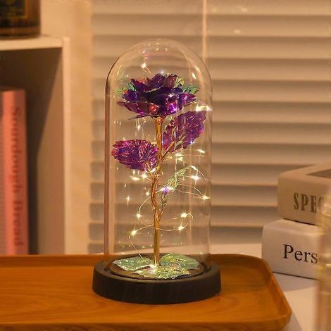 rose artificielle, cadeau de Saint-Valentin pour votre petite amie, rose éternelle avec lumière LED, décoration de mariage ou cadeau de Noëlviolet (1/5)