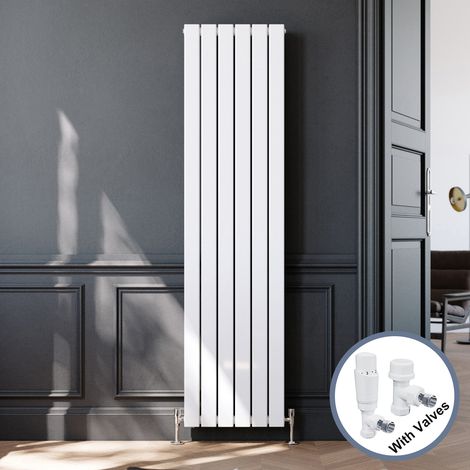 ELEGANT 1800x456mm Designer Vertical Radiator White Double Flat Panel with White Thermostatic Radiator Valves (1/5)