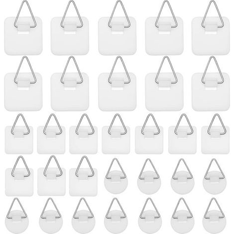 30 ganci adesivi da parete, ganci invisibili per cornici che permettono di appendere foto, quadri e opere d'arte senza bisogno di forare. (1/5)