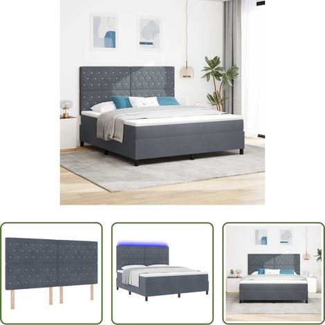 vidaXL Tête de lit réglable - Lit à ressort LED avec matelas Gris foncé 180 x 200 cm Velours (1/5)