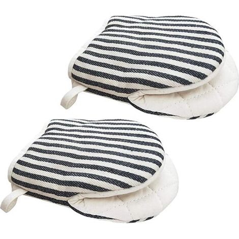 1 par de mini manoplas de horno, guantes de cocina altamente resistentes al calor con asa para colgar, color negro, corto trabajo seguro preciso (1/5)
