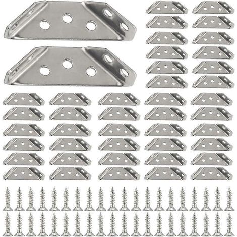 Lot de 100 équerres universelles pour meublesen acier inoxydableavec visrobustes et résistantescouleur argent. (1/5)