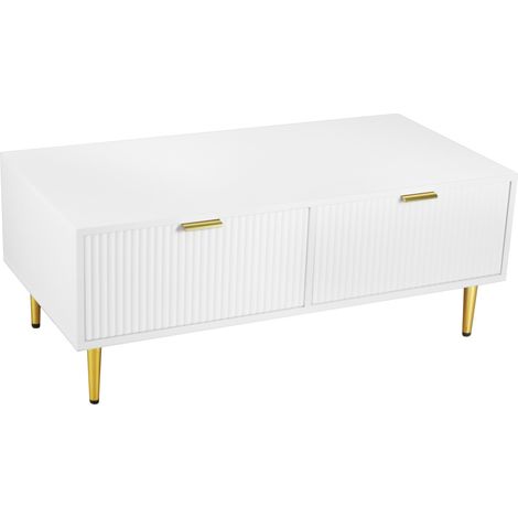 Mesa de centro blanca con 2 cajones y detalles dorados 100x50x40 cm HOMVRA (1/5)