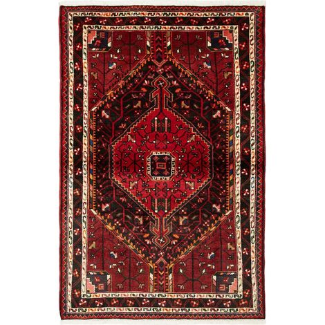 Tapis d'orient, 105 x 164 cm, motif oriental, bordeaux, noir et rouge, en pure laine, noué à la main (1/5)