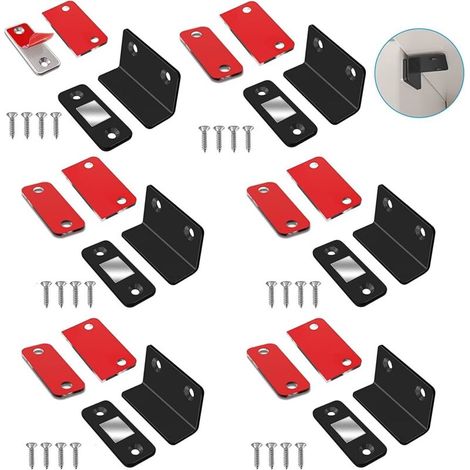 Aimant Porte Placard 6 Pièces Mince Loquets Magnétiques à Coller,Aimant de Porte, Aimant Placard, Utilisé(Noir) (1/5)