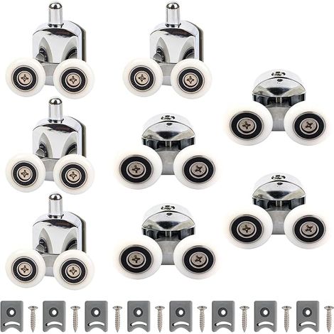 8 Duschkabinenrollen: 23 mm Doppelfederrollen aus verzinkter Aluminiumlegierung, robuste Schiebetürrollen für Duschkabinen, Rollen für Türen (1/5)