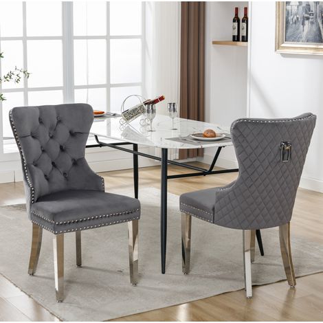 chaise salle a manger velours grise dossier carre design OKMYHOME (1/5)