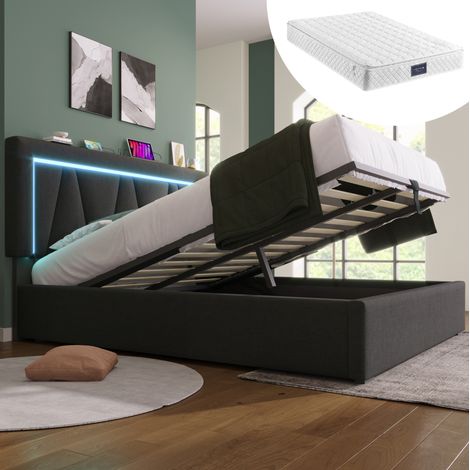 Bett Doppelbett Stauraum 140x200 Grau HAVRYA (1/5)