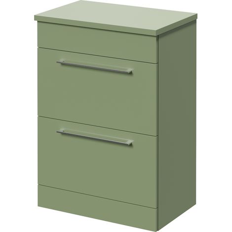 Napoli 390 Olive Green 600mm 2 Drawer Vanity Unit for Countertop Basins - 600mm - Chrome 320mm Handle