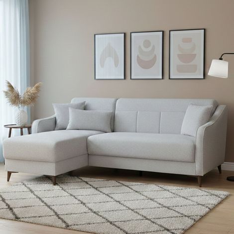 Sofá Cama con Chaise Longue Reversible, Almacenamiento, Lavable, 207x157 cm Beige (1/5)