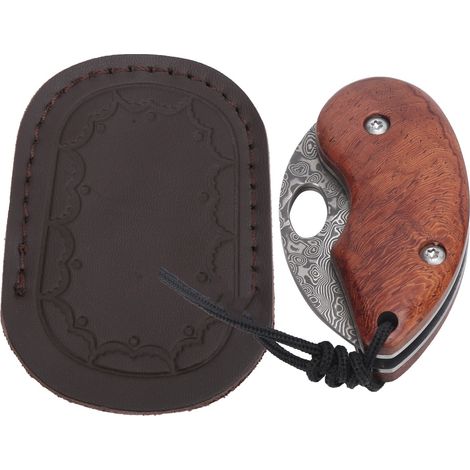 Couteau pliant miniature extérieur manche bois palissandre lame acier damas avec étui (1/5)