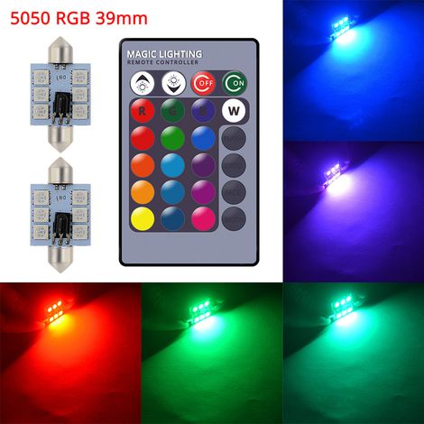 (39 mm) 2 lampes de lecture LED RGB 6 SMD pour plafonnier, plafonnier, éclairage d'ambiance, télécommande, clignotants, ampoule de coffre, éclairage pour véhicules. (1/5)