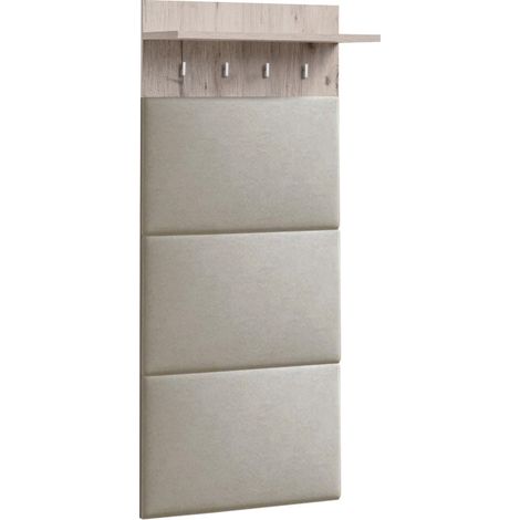 Panneau mural rembourré avec patères "Gustavo" - Beige/Gris - L 60 x H 160 x P 28 cm - Livraison gratuite