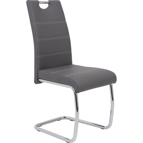 Lot de 1 Chaise Cantilever en Cuir Synthétique Gris, Piétement en Tube Rond Chromé, Dossier avec Poignée, Charge Maximale 120 kg (1/5)