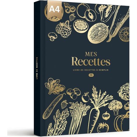 Carnet de Recettes à Remplir A4, 114 Recettes, Bleu noir (1/5)
