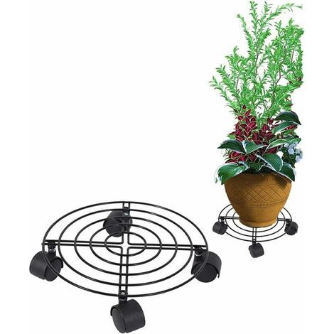 Plant Trolley Pallet Caddy, Mobile Dolly Plant Stand Pot Saucer with Wheels, Rolling Flower Pot Holder/Transporter Diameter 25cm, Height 6cm Black - (1/5)