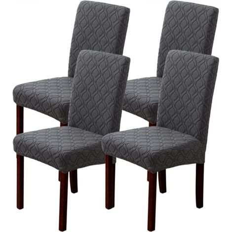 Set of 4 stretchable, removable and washable chair covers for home, kitchen, hotel and restaurant use (4 pieces, grey) (1/5)