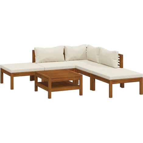 Set Divani da Giardino 6 pz con Cuscini Crema in Legno Acacia vidaXL