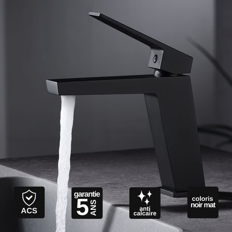 Robinet Mitigeur Lavabo Salle de Bain noir mat – Bec Bas Anti-Calcaire – Design moderne - ART IMEX (1/4)