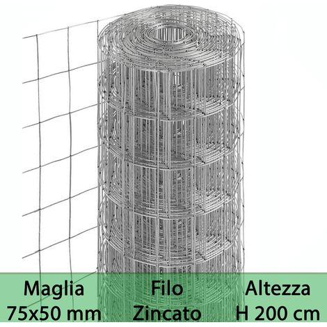 1ROTOLO RETE PER RECINZIONE ZINCATA ALTEZZA H 200 CM MAGLIA ELETTROSALDATA 75X50 MM FILO Ø 1,7 MM LUGHEZZA ROTOLO DA 25 MT PER RECINZIONE GRIGIO (1/2)