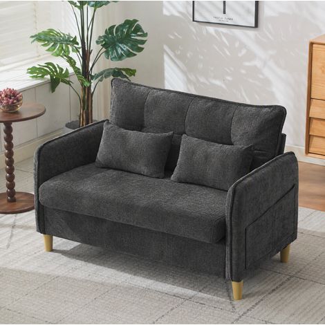 CHICFURN Sofá de 2 plazas de 127 cm en madera gris oscuro con reposabrazos, para espacios pequeños (1/5)