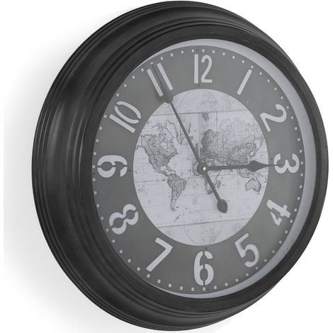 horloge murale en métal noir style vintage avec carte du monde - noir vintage carte du monde (1/3)