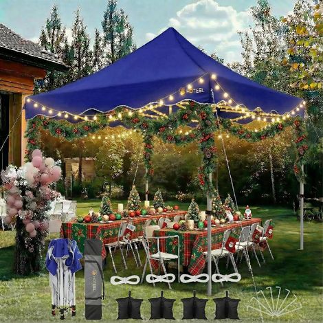 Faltpavillon 3x3m Wasserdicht UV-Schutz Stabil Pop Up Pavillon Dunkelblau mit Zubehör (1/5)