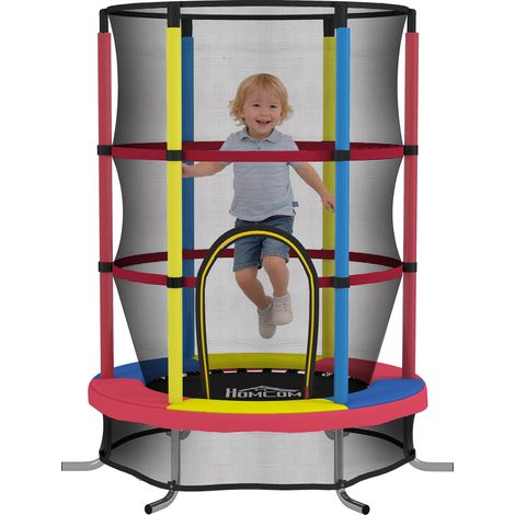 Trampoline pour enfants Ø160 cm, pour les enfants de 3 à 6 ans, avec filet de sécurité, pieds en forme de L, multicolore (1/5)
