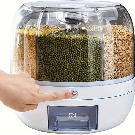 Récipient de stockage de céréales rotatif, récipient de stockage de 6 cellules de riz et de céréales, distributeur de nourriture rotatif à 360 ° pour le riz, les céréales de légumineuses, boîte de (1/5)